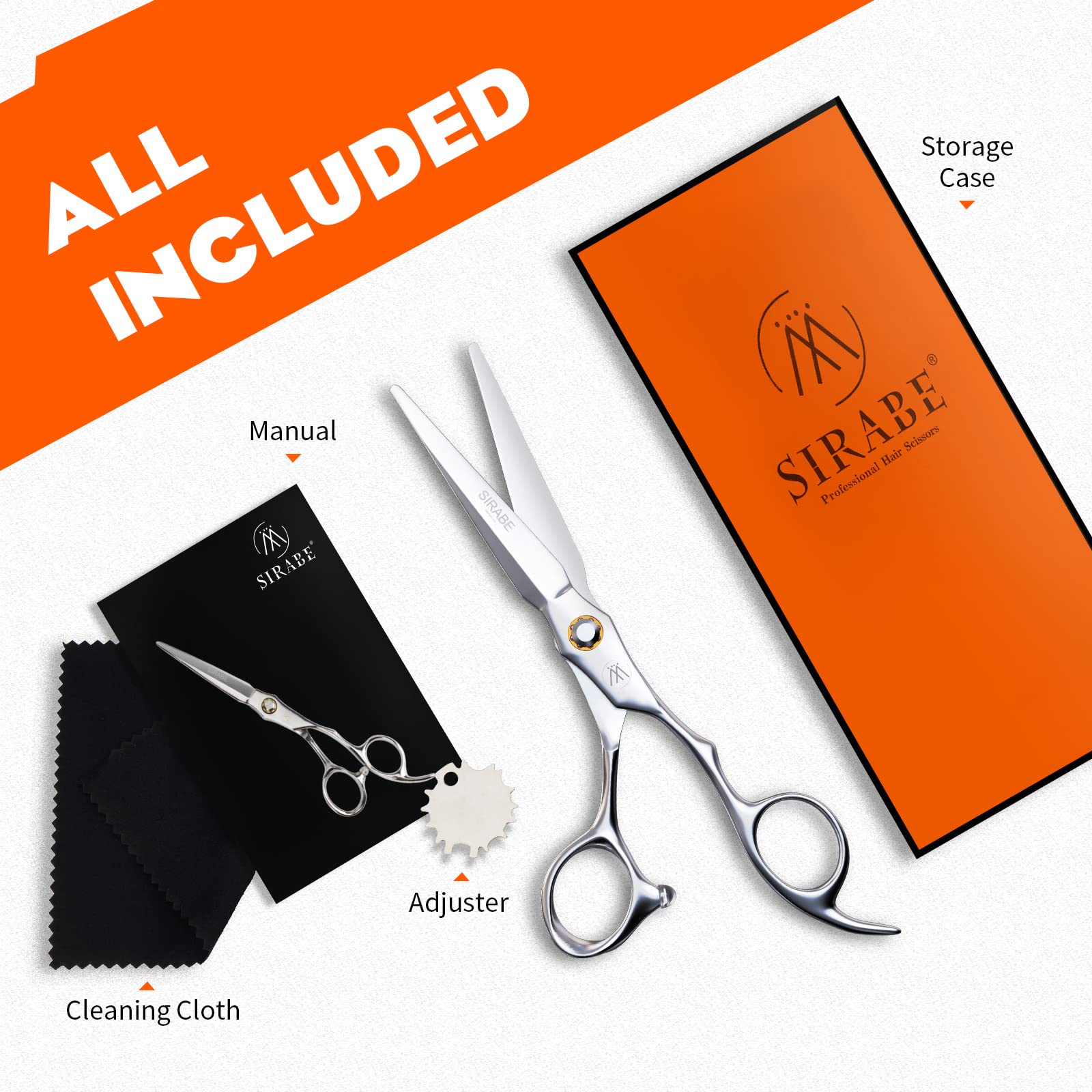Side angle profile of the lightweight Sirabe salon shears demonstrating the professional finger rests.