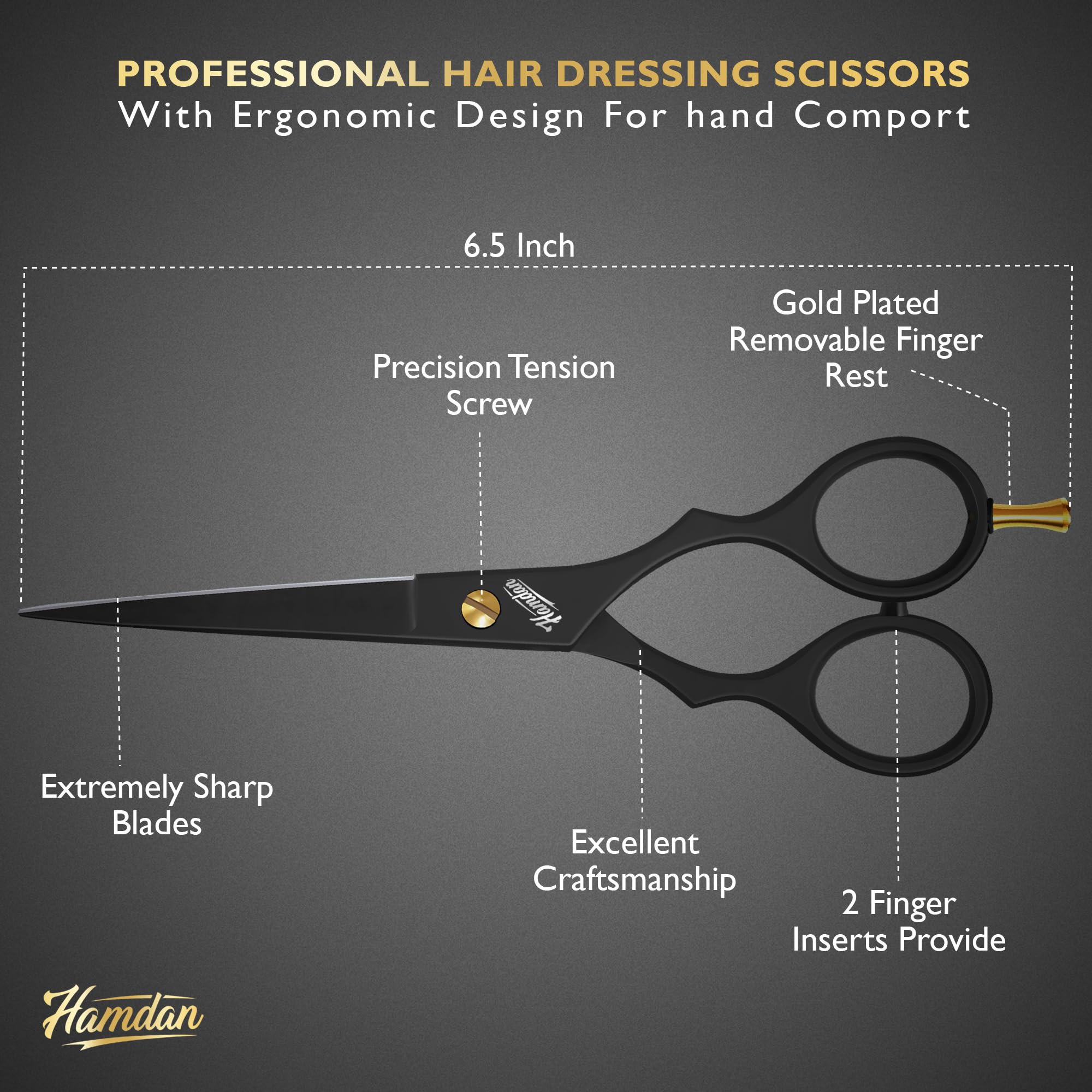 Professional barber shears with removable rubber finger inserts for precise haircutting