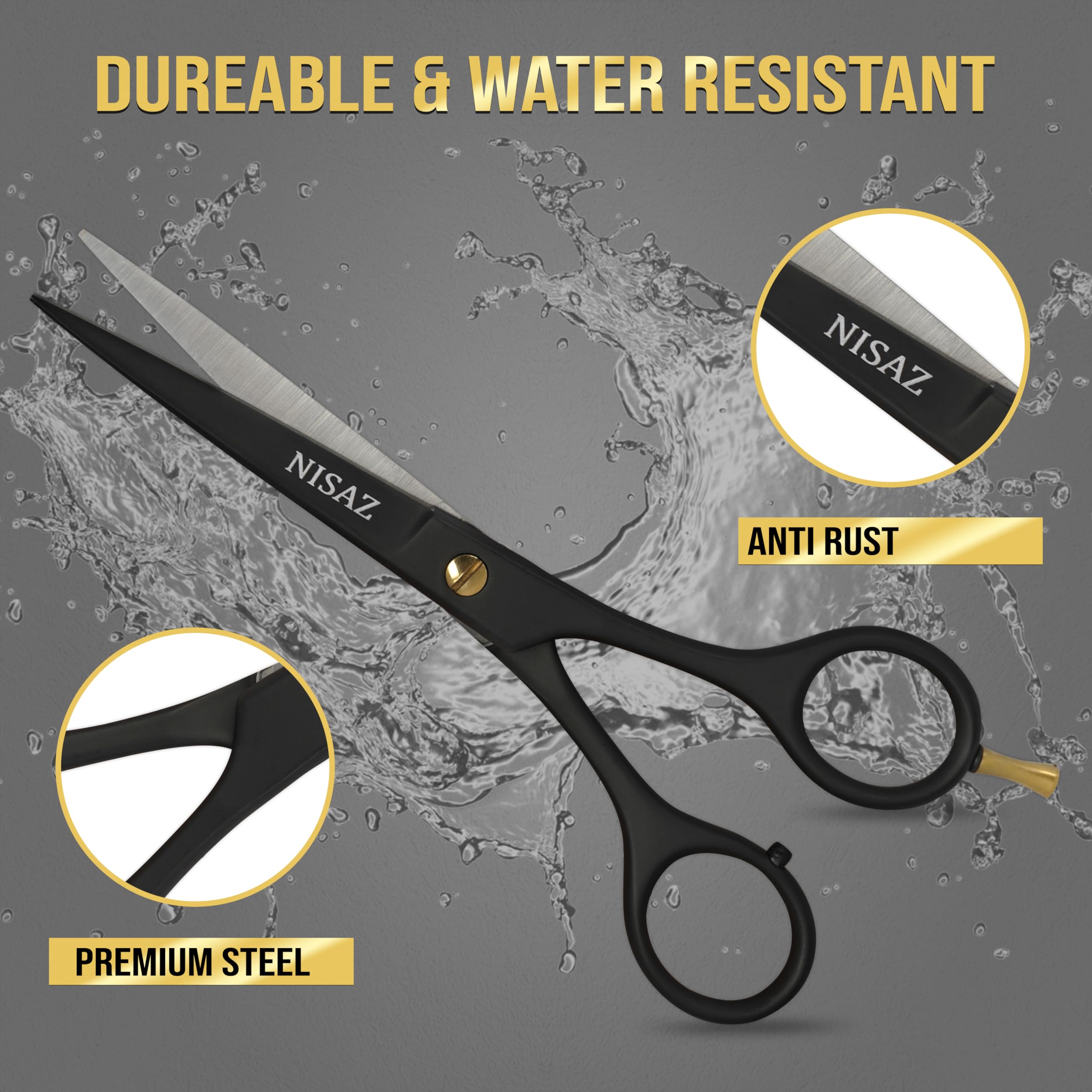 Complete NISAZ grooming kit showcasing the six point five inch scissors and mini comb accessories.