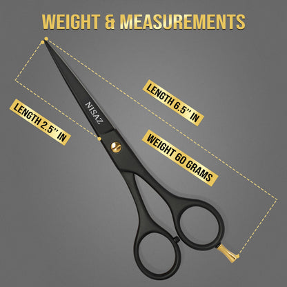 Premium protective PU leather pouch open with the black matte haircutting shears resting inside.