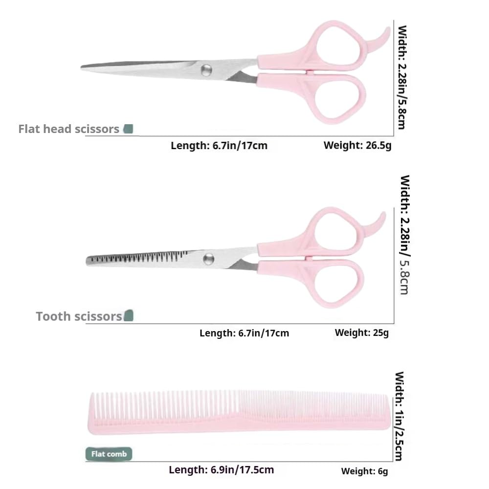 TIKMNO pink hair cutting straight scissors close up showing sharp stainless steel blades