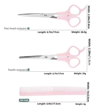 TIKMNO pink hair cutting straight scissors close up showing sharp stainless steel blades