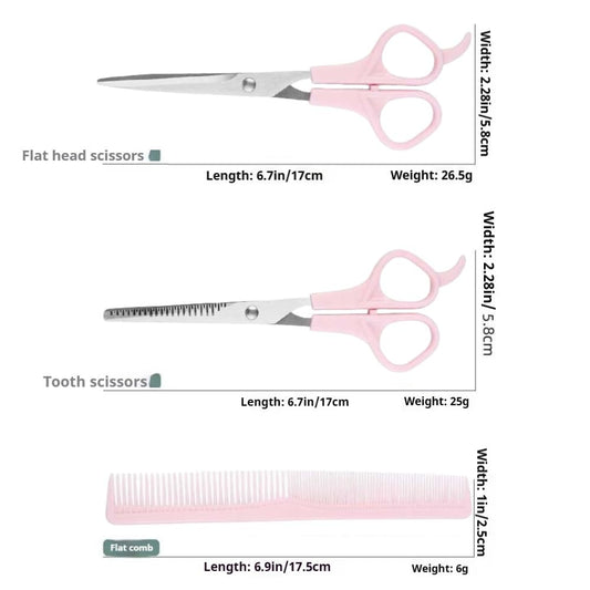 TIKMNO pink hair cutting straight scissors close up showing sharp stainless steel blades
