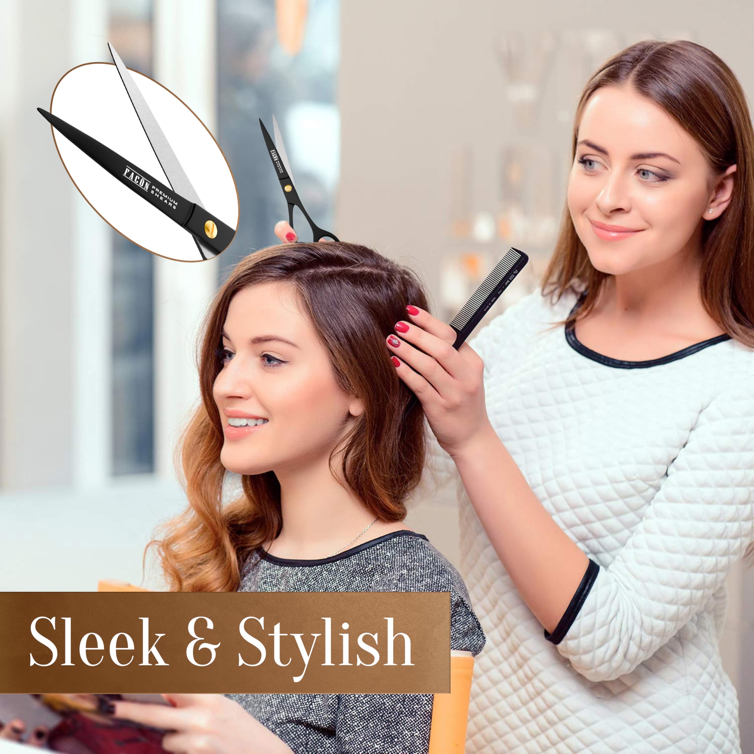 Premium Japanese stainless steel hair cutting scissors showcasing the razor edge convex blade.