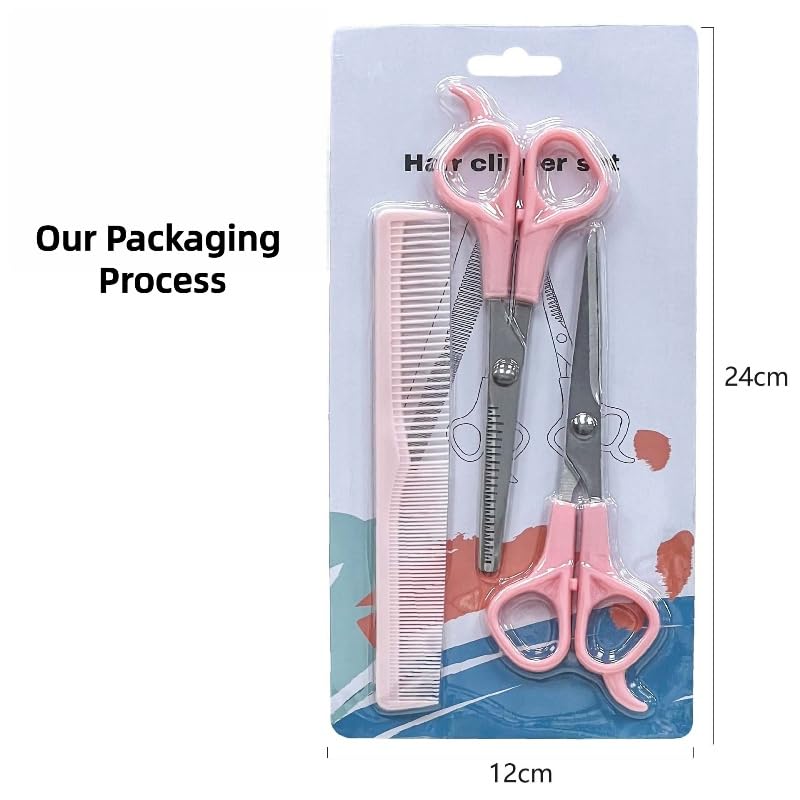 TIKMNO pink stainless steel haircutting tools neatly arranged inside the pink protective storage pouch