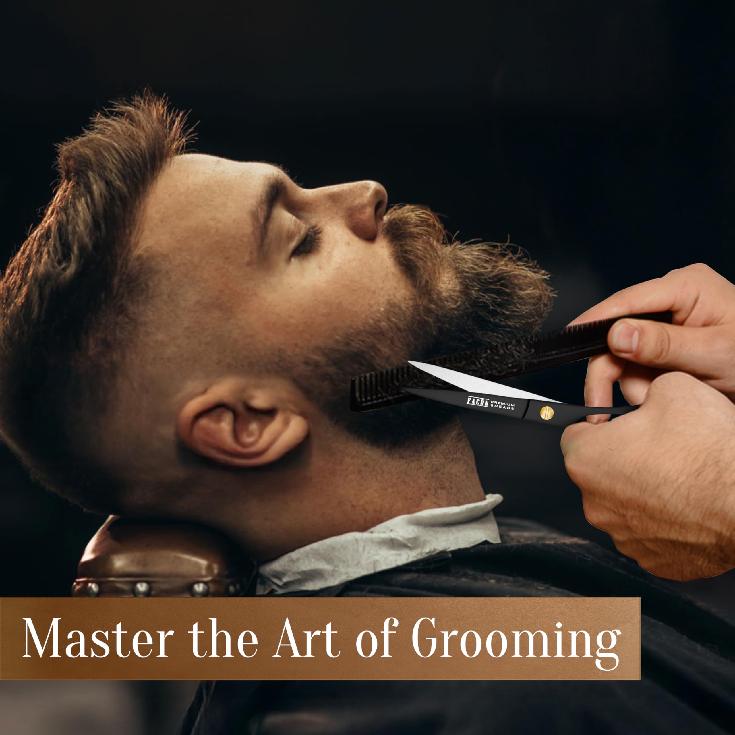 FacÃ³n The Bravo professional barber scissors with comfortable finger inserts and integrated finger rest.