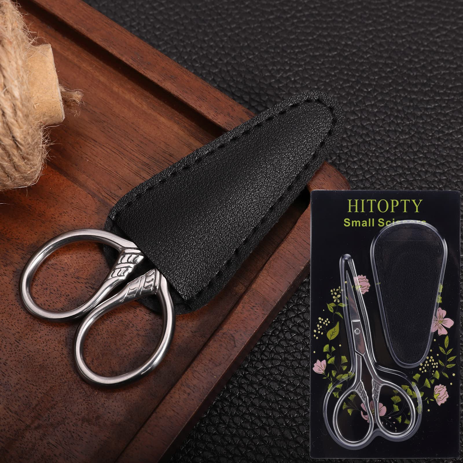 HITOPTY stainless steel grooming scissors inside the black protective PU sheath