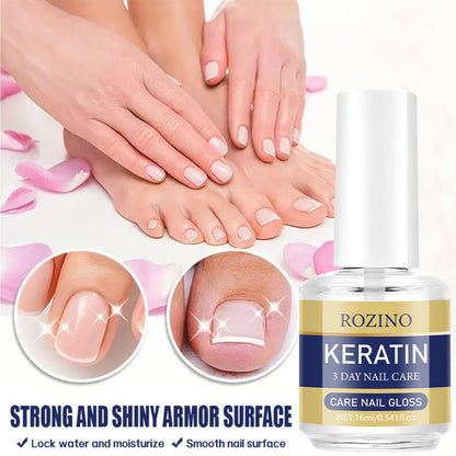 Close up of Keratin nail treatment oil packaging and label