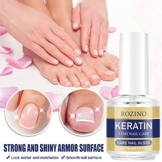 Close up of Keratin nail treatment oil packaging and label