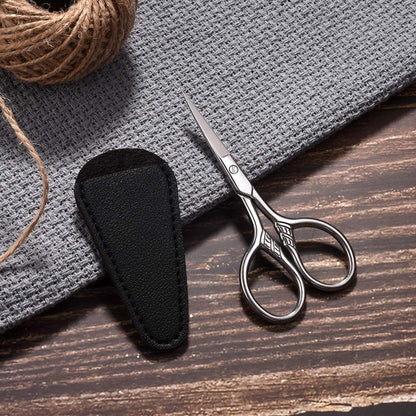Close up view of the sharp 0.8mm micro precision tips on the beauty scissors