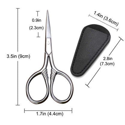 HITOPTY multi purpose beauty kit scissors shown next to its faux leather sleeve