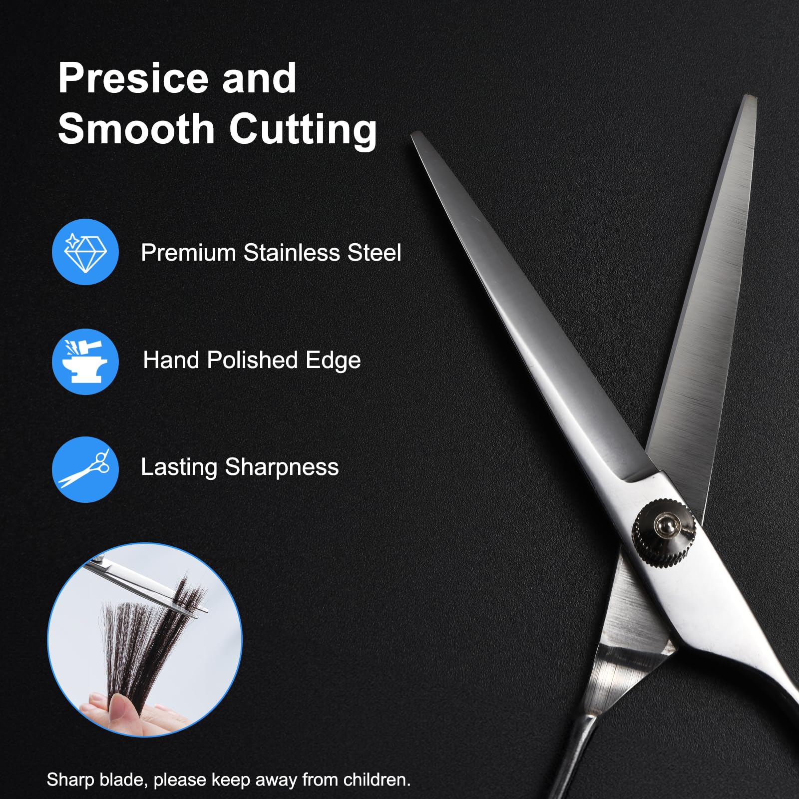 Premium stainless steel trimming scissors kit including the matching styling comb
