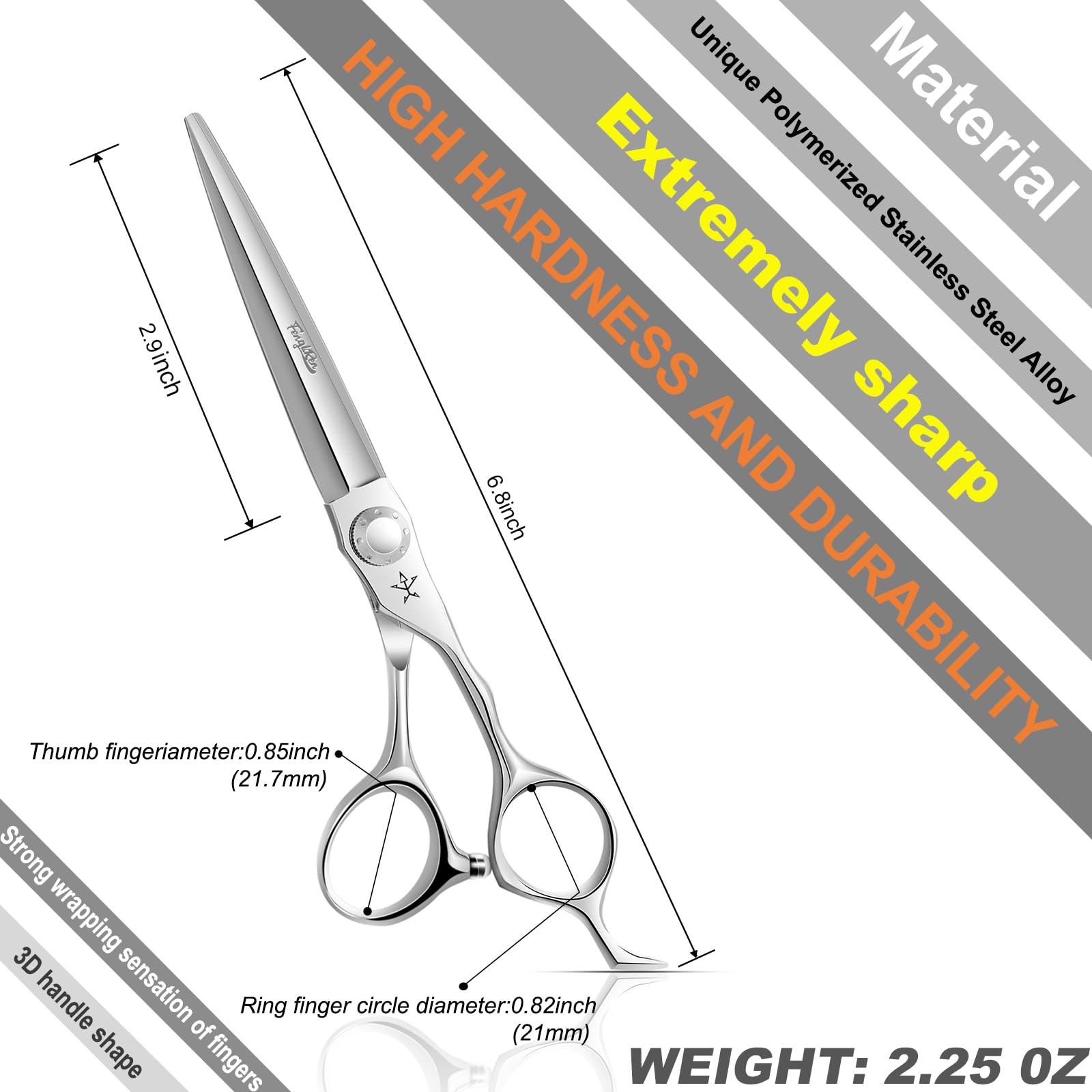 Close up of the adjustable tension bearing screw on Fengliren 6.5 inch barber shears.