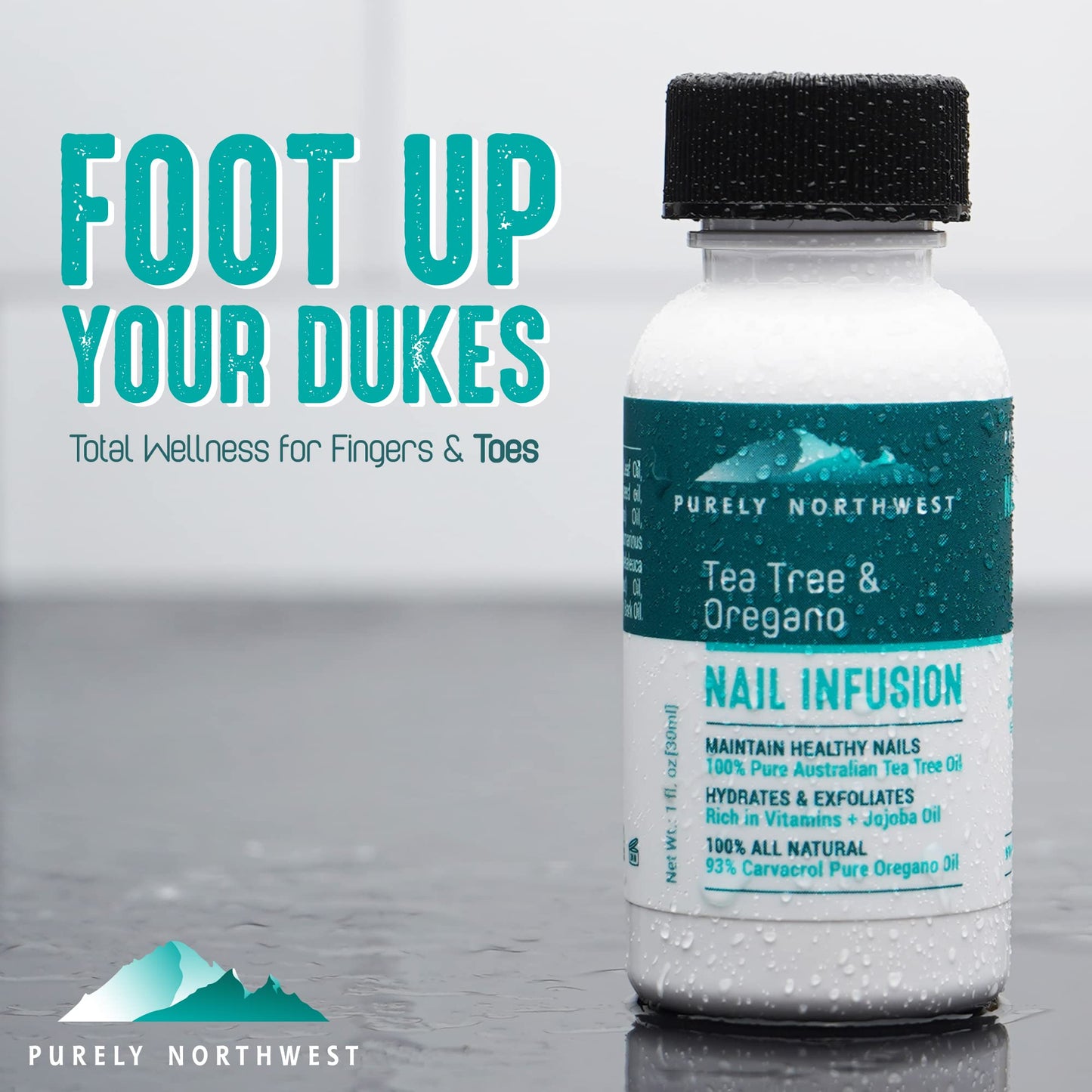 Application of Purely Northwest nail oil on discolored toenails