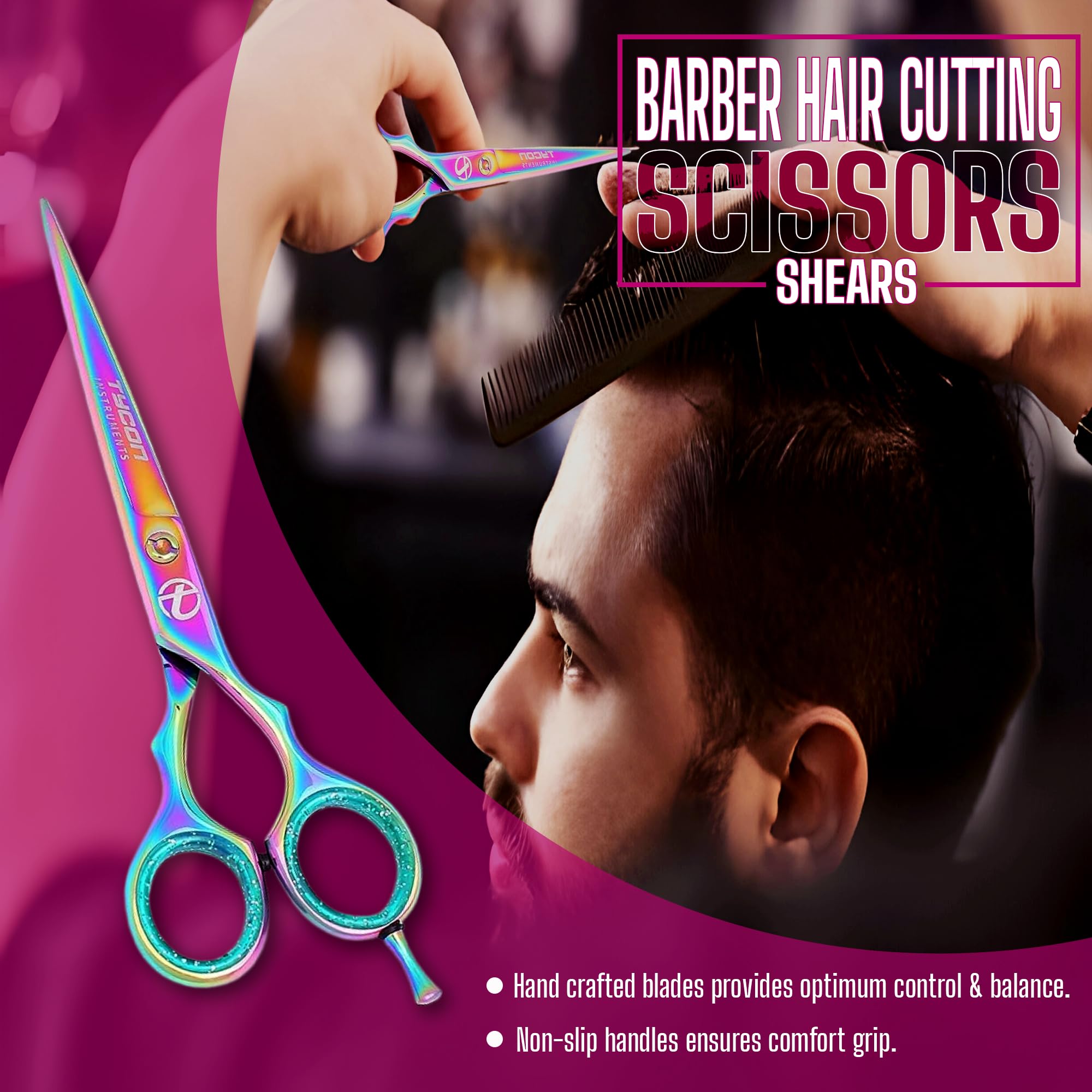 Tycon Instruments six point five inch hairdressing shears being adjusted with the tension screw