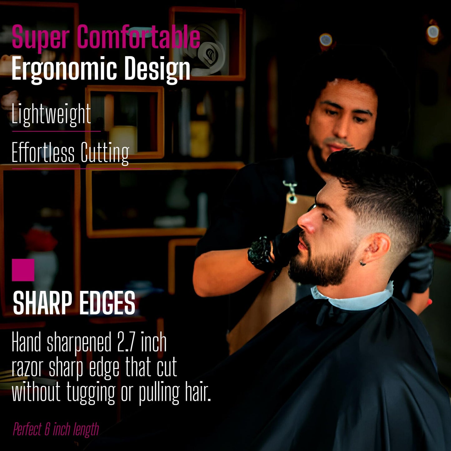 Side profile of Tycon professional salon scissors demonstrating the sleek and lightweight craftsmanship