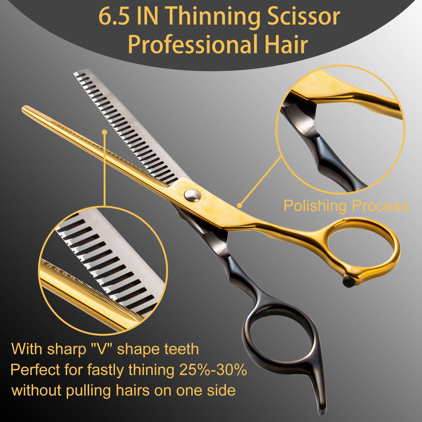Lengnoyp black and gold hairdressing scissors ergonomic handle and rubber stopper detail