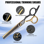 Professional texturizing and thinning shears included in the premium home haircutting kit.