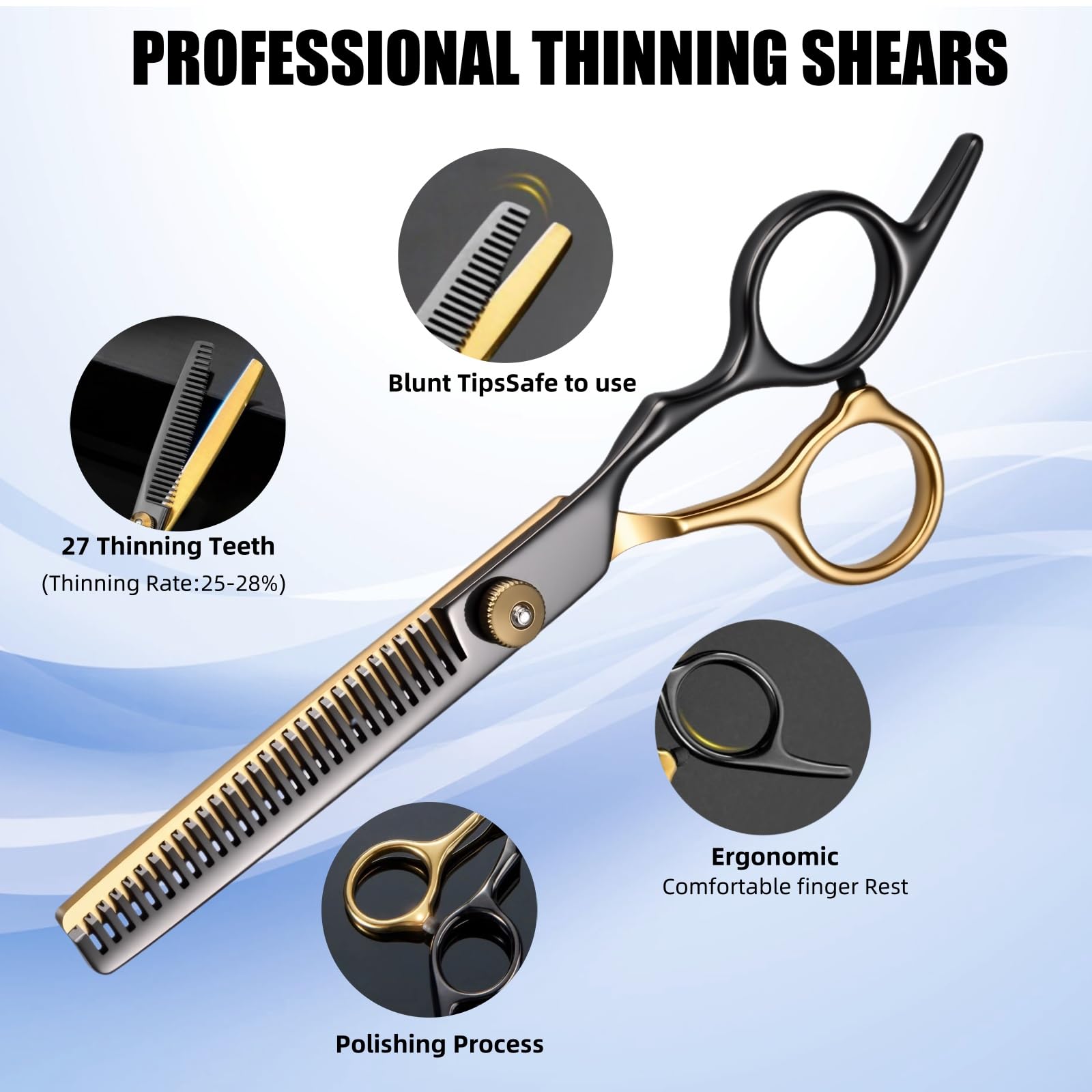 Professional texturizing and thinning shears included in the premium home haircutting kit.