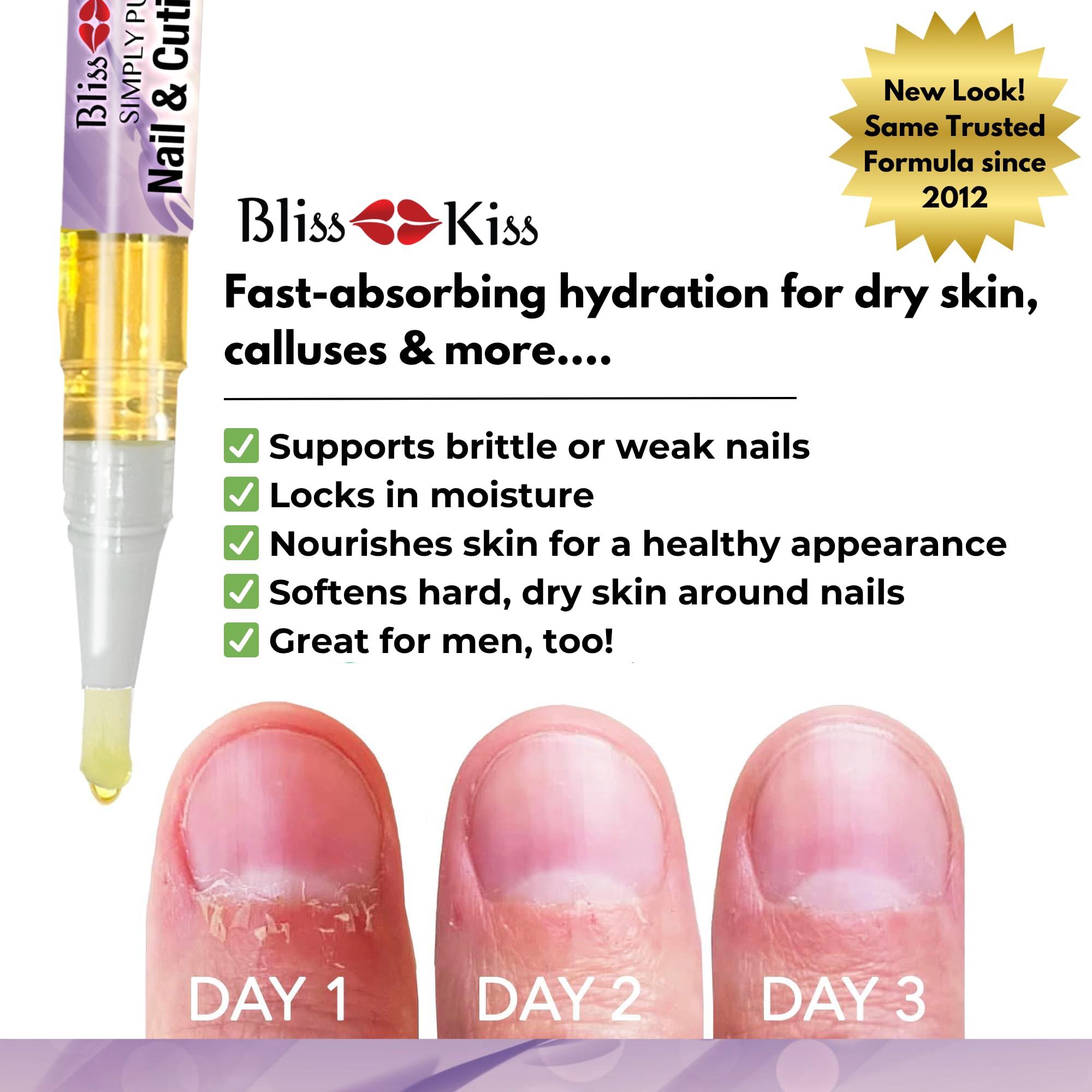 Bliss Kiss nail serum pen held in hand for size reference