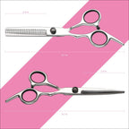 Stainless steel hair cutting scissors and thinning shears displayed with barber combs