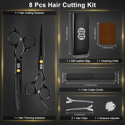 CIICII professional haircut kit components including the hair cutter comb cleaning cloth and metal clips