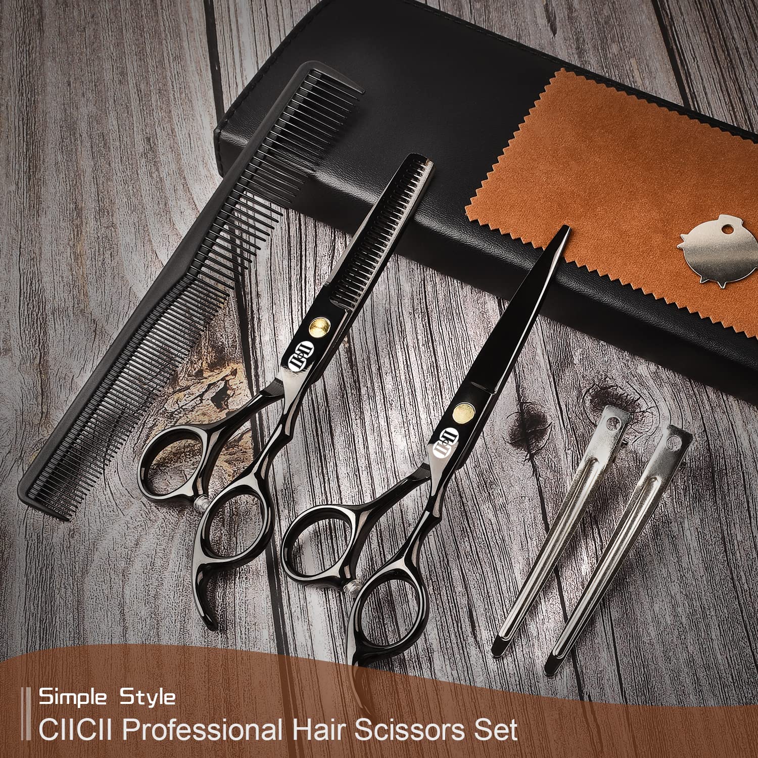 Close up view of the hand-polished blade line on the CIICII premium stainless steel barber scissors