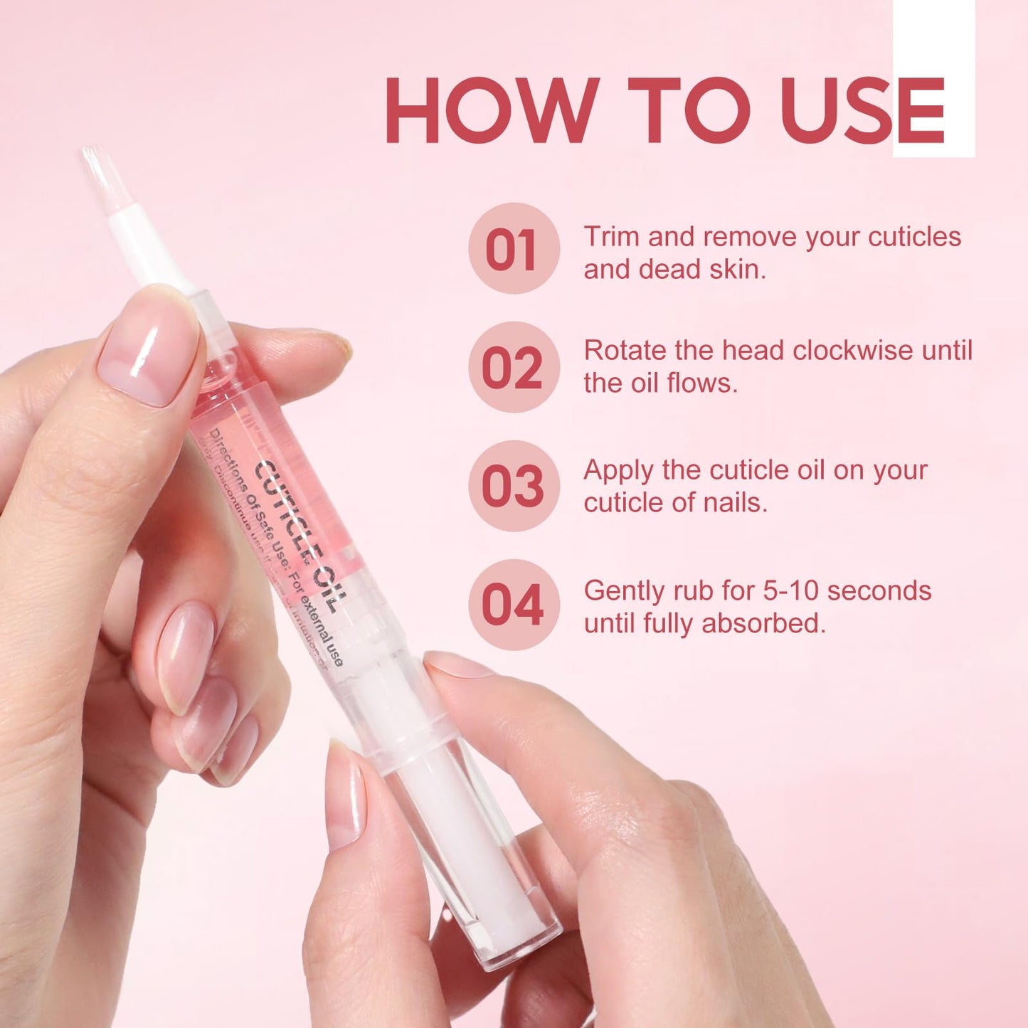 Hand holding a Peacecolor cuticle oil pen for application
