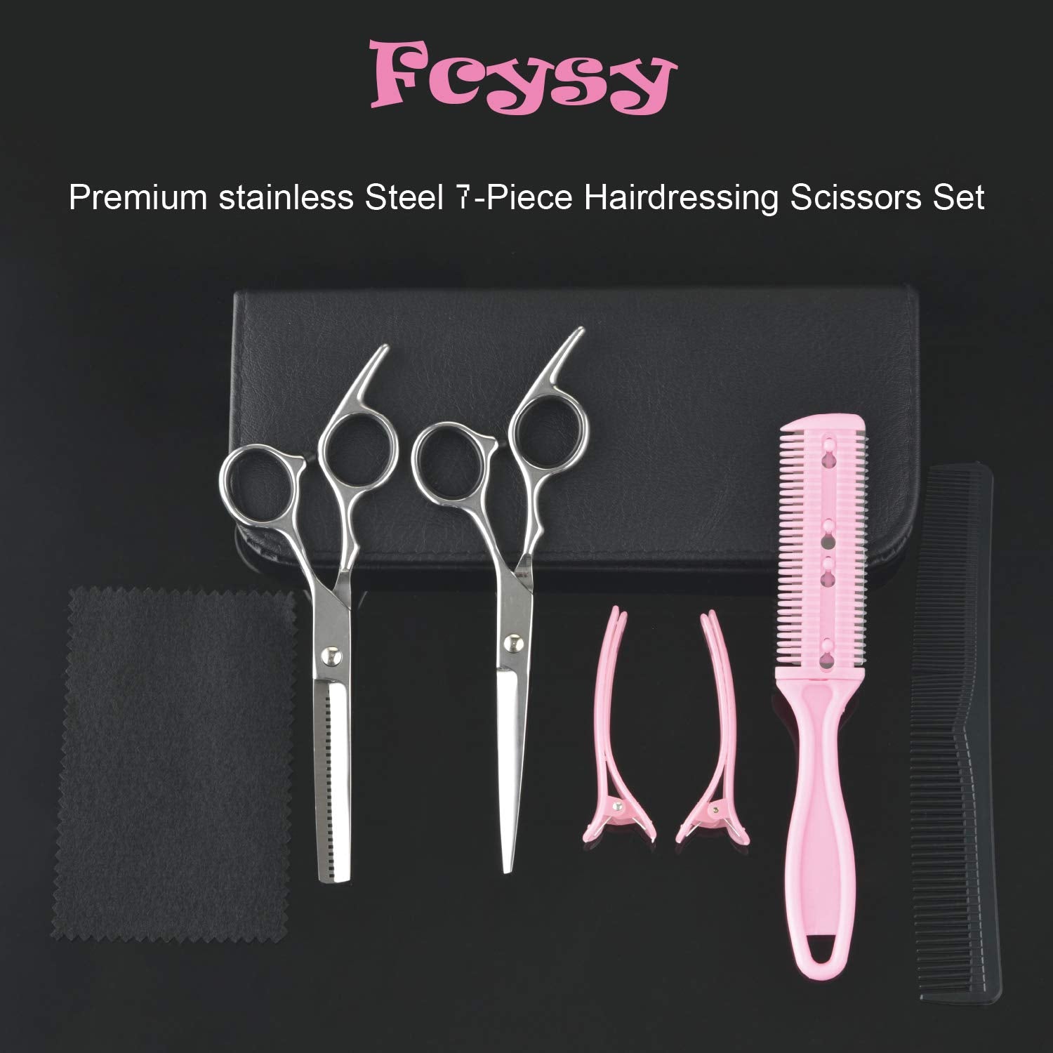 Fcysy professional barber scissors being used for precise haircut styling and layering