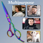 Premium JAVENPROLIU barber shears angled view demonstrating the comfortable finger rest.