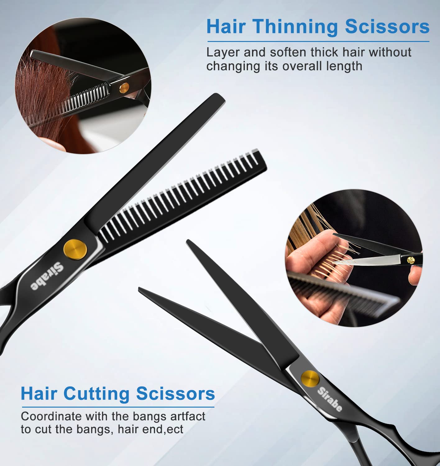 Ergonomic hair cutting scissors set inside a premium black leather storage case