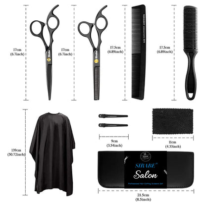 Complete home salon kit including salon cape combs hair clips and texturizing scissors