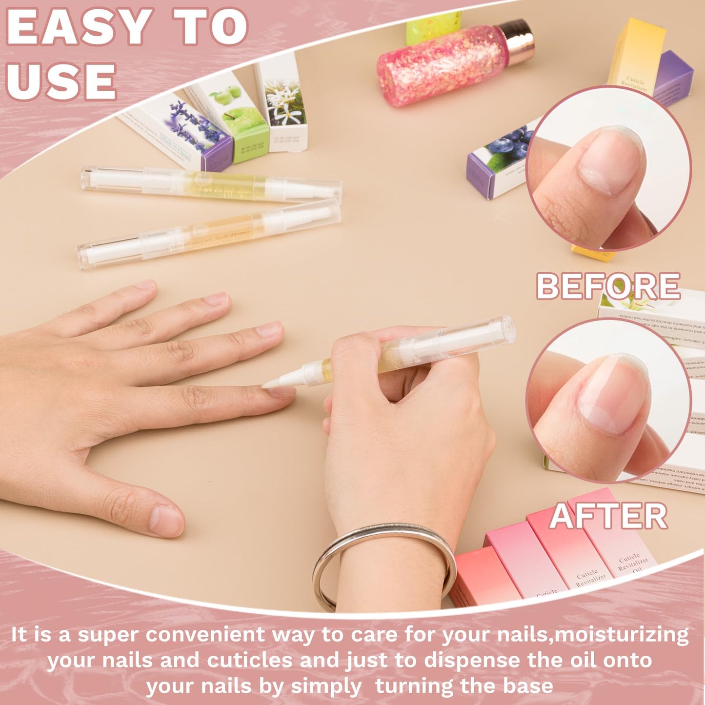 Applying Meschett cuticle oil to nail bed