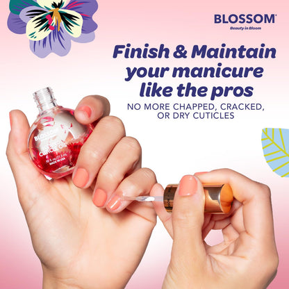 Blossom cuticle oil applied to nails for hydration and strength