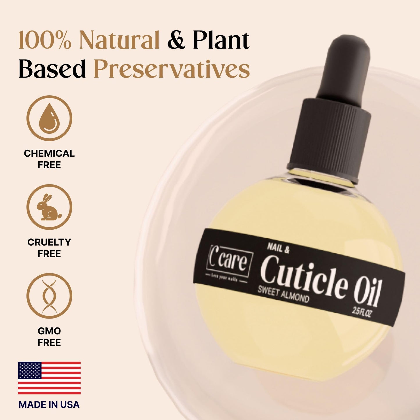 C Care Sweet Almond Oil bottle next to nail care tools