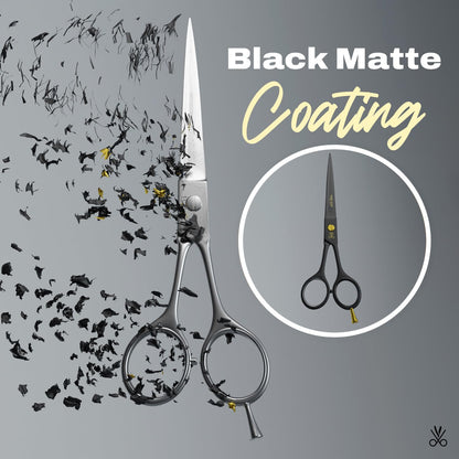 Side view of professional matte black barber shears for precision hair trimming