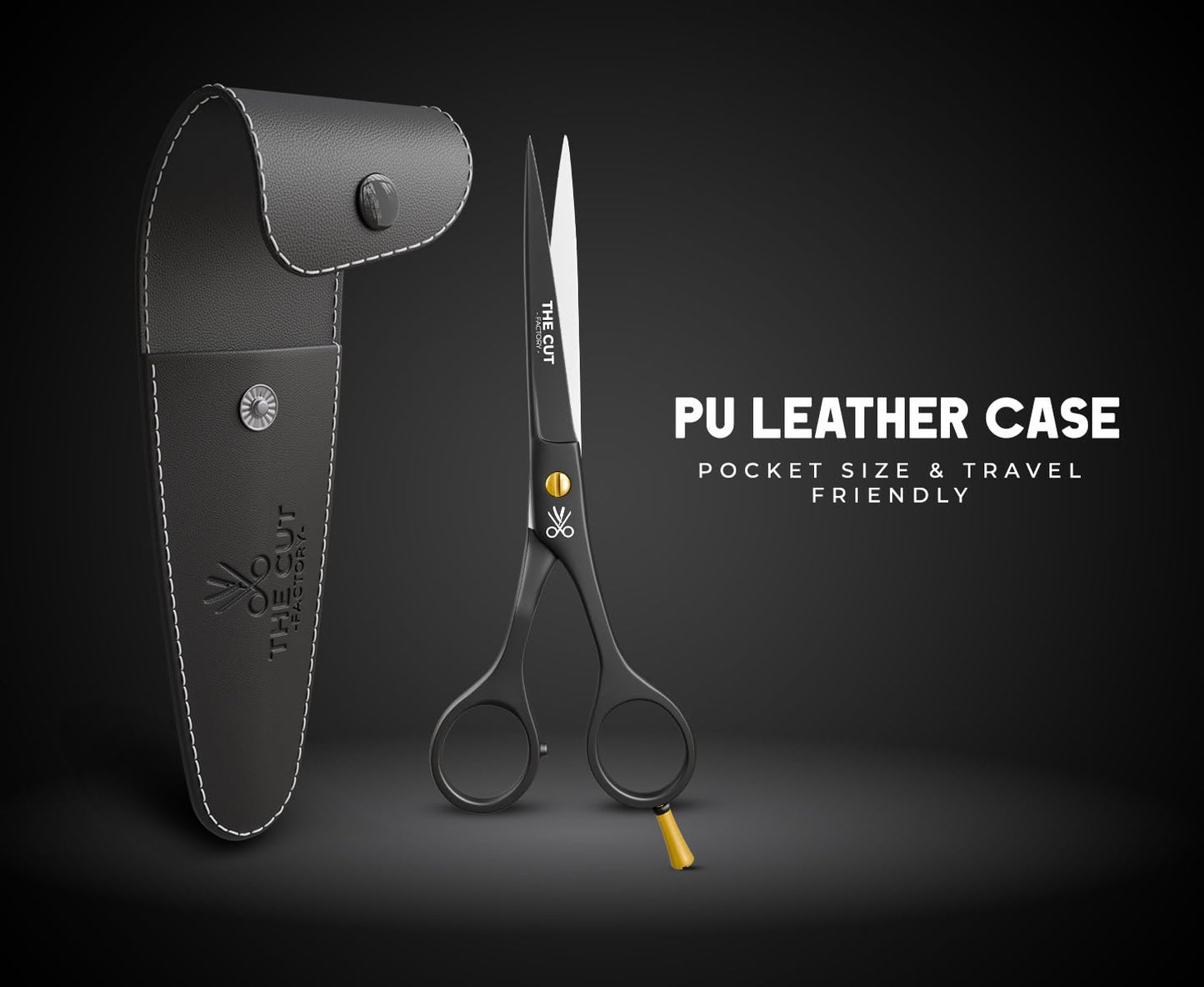 The Cut Factory 420 stainless steel scissors being used for a clean hair trim