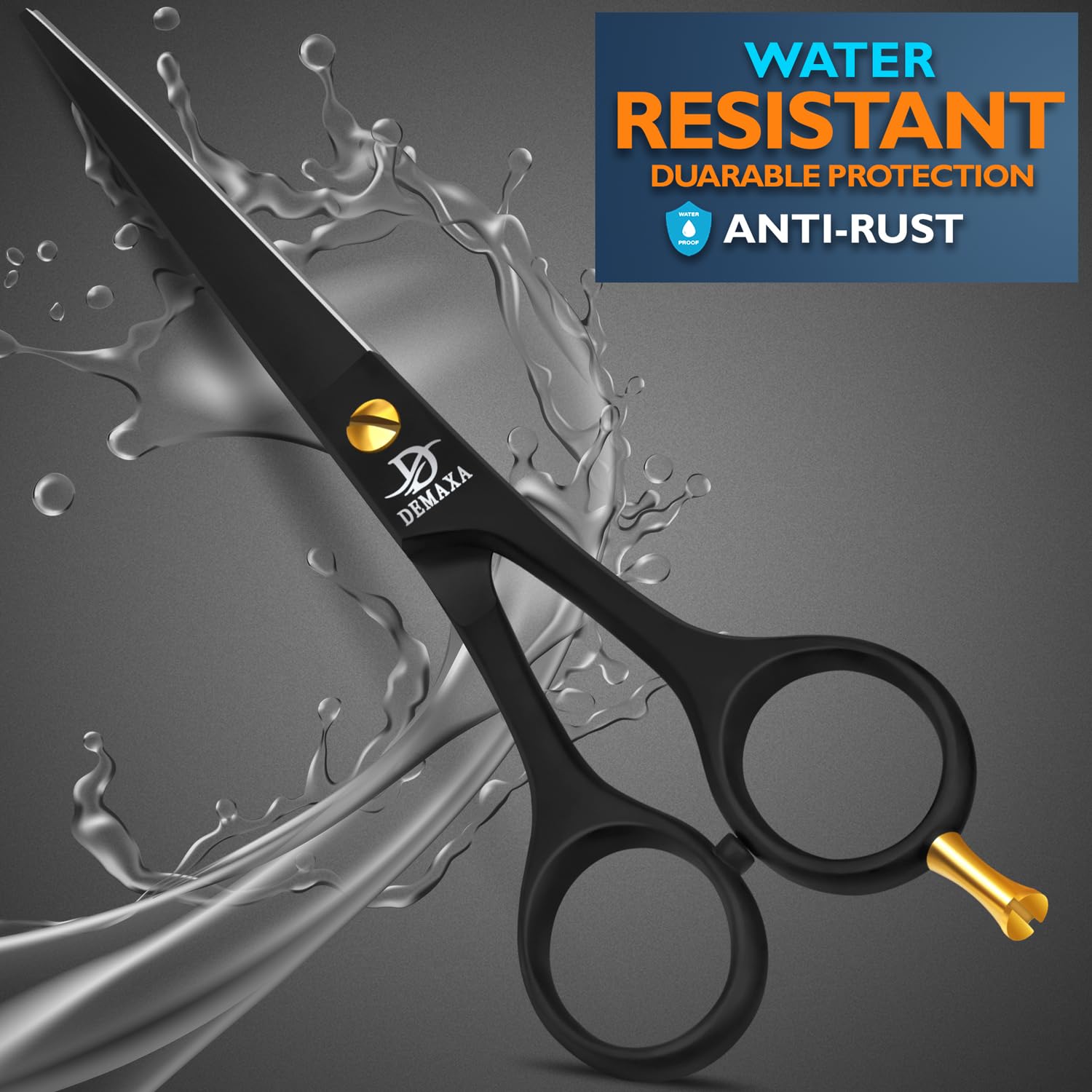 Ergonomic 6.5 inch hair cutting scissors being adjusted with the custom tension adjustment key.