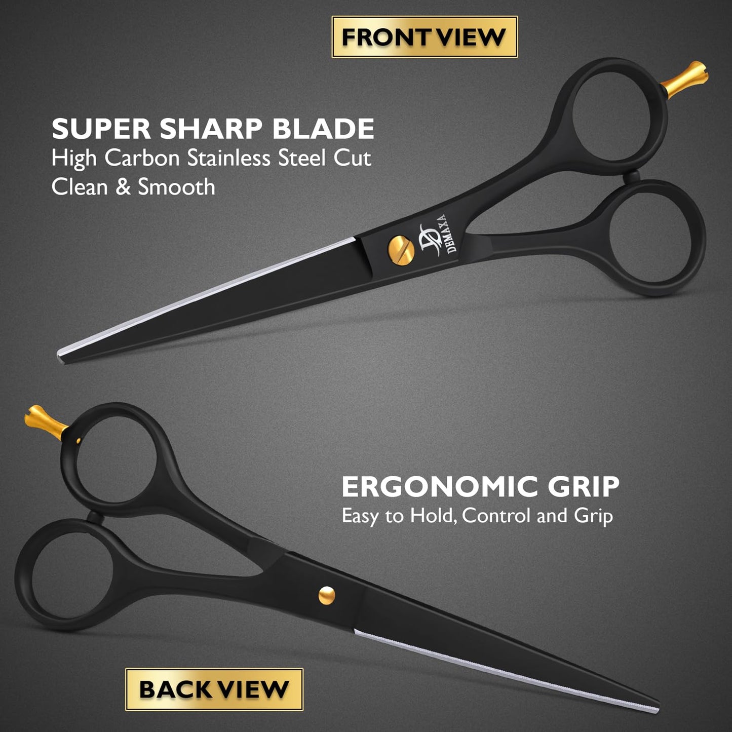 Close up view of the ultra sharp razor edge salon scissor blades for precise hair trimming.