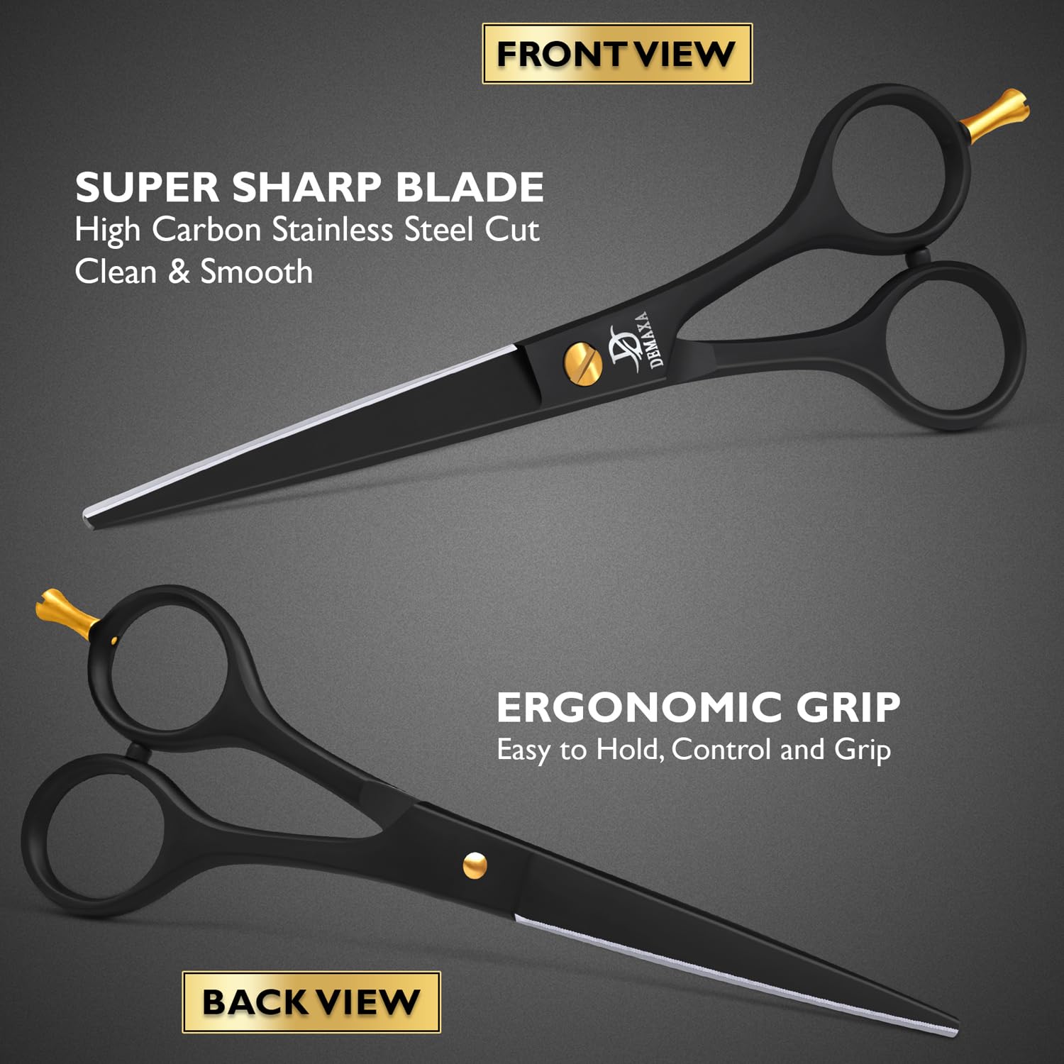 Close up view of the ultra sharp razor edge salon scissor blades for precise hair trimming.