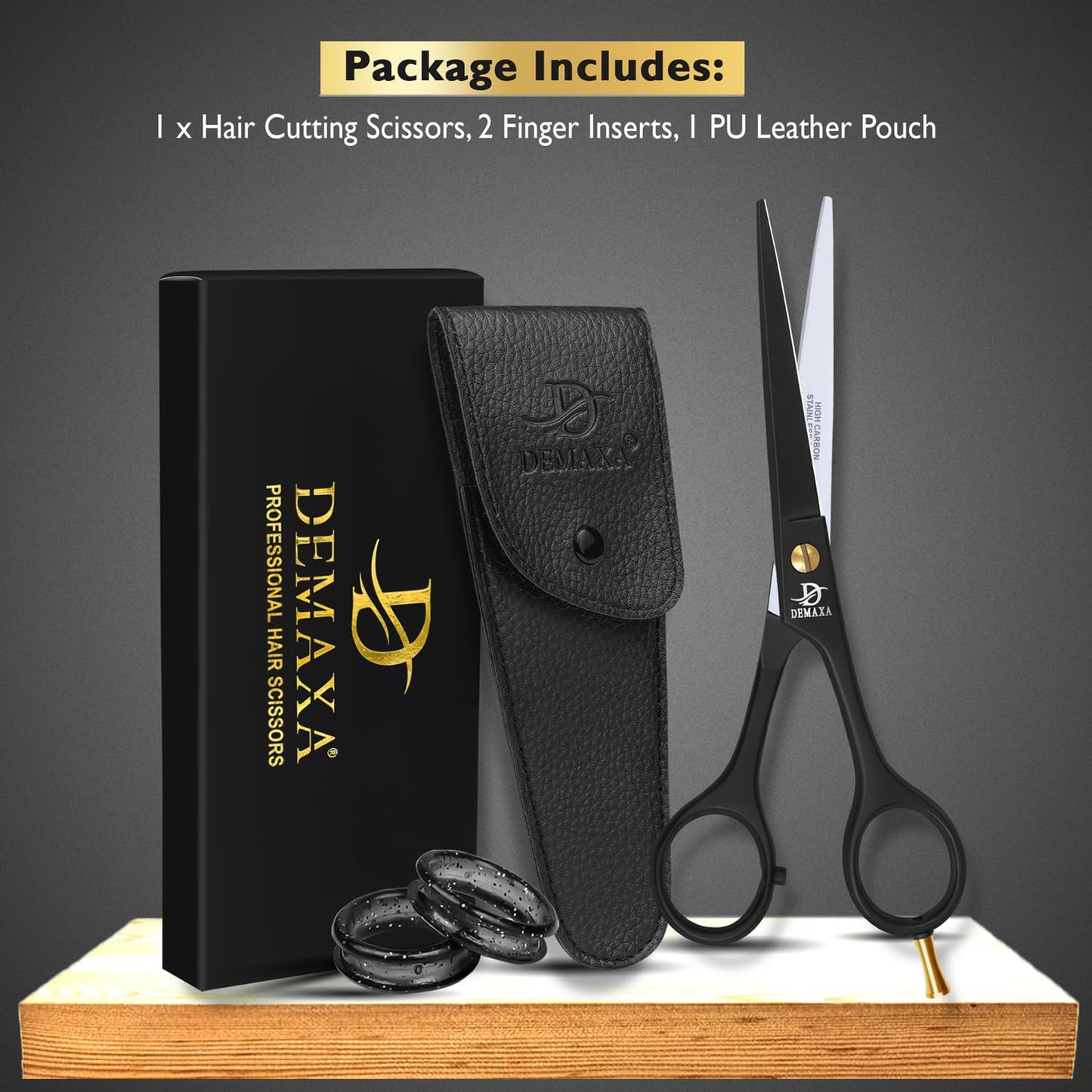 Side view of the ergonomic handle layout on the professional salon shears for comfortable grip.