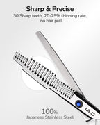 ULG 6.5 inch hairdressing shears with blue diamond accent joint stone close up