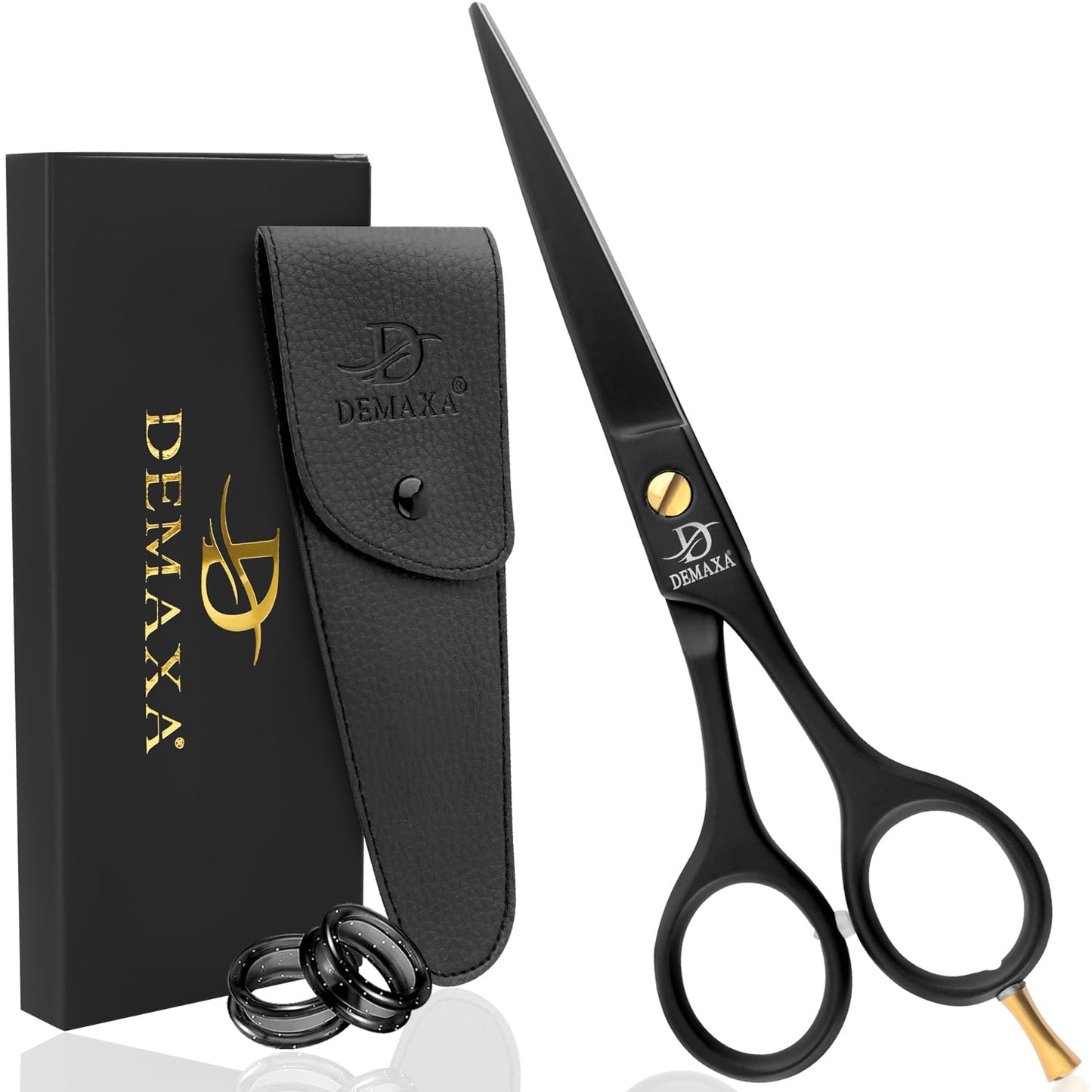 Premium imported matte black hair shears laid flat showcasing the exact 6.5 inch proportion.
