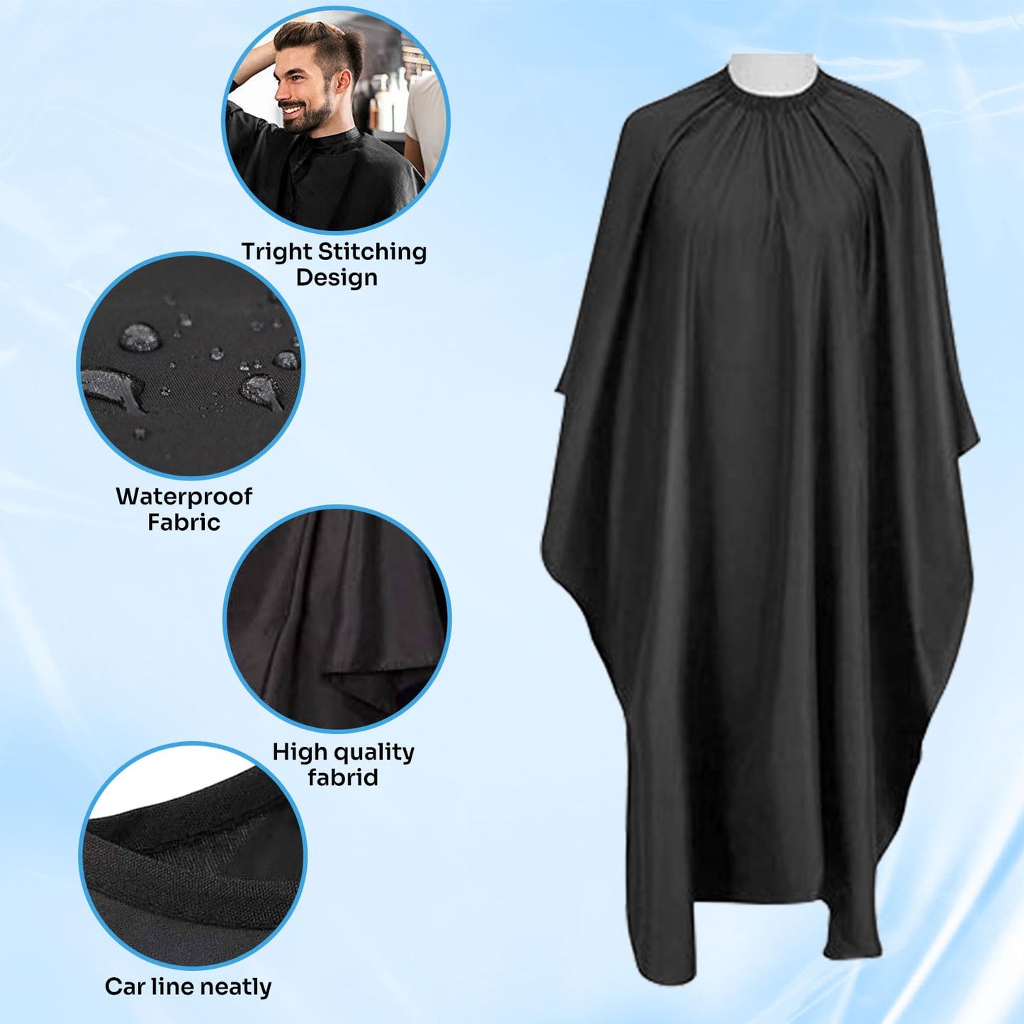 Complete salon grooming kit including black barber cape combs clips and hair sweep brush