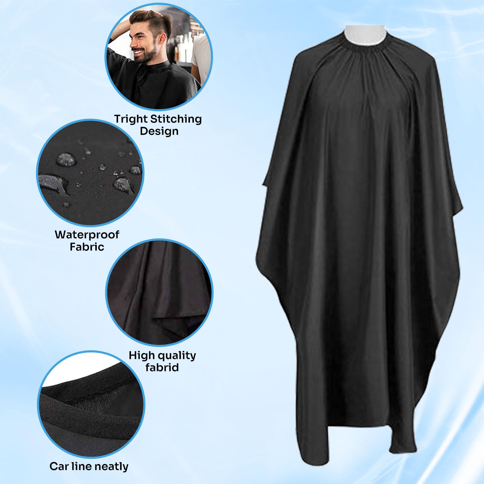 Complete salon grooming kit including black barber cape combs clips and hair sweep brush
