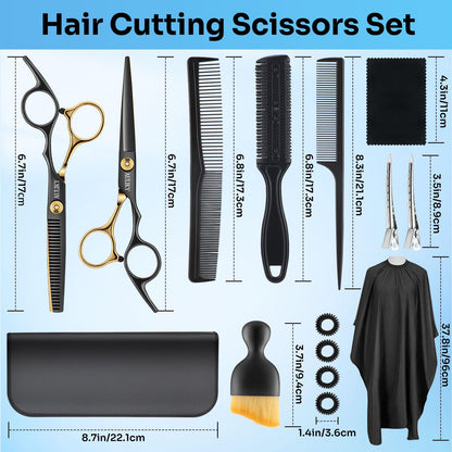 Premium leather storage bag packed with fifteen pieces of salon grade hair cutting tools
