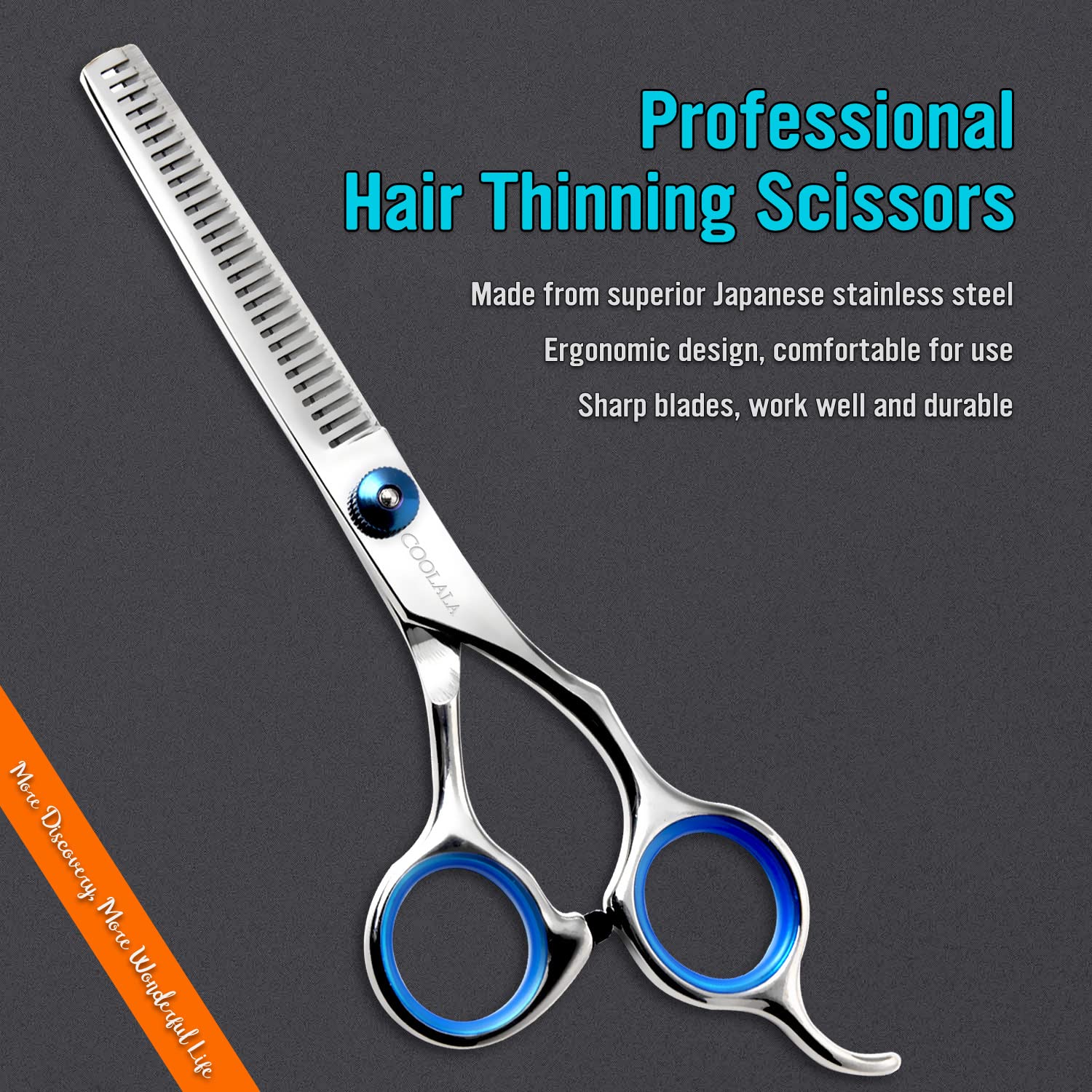 Coolala 6.5 inch professional barber shears showing the blue handle inserts.