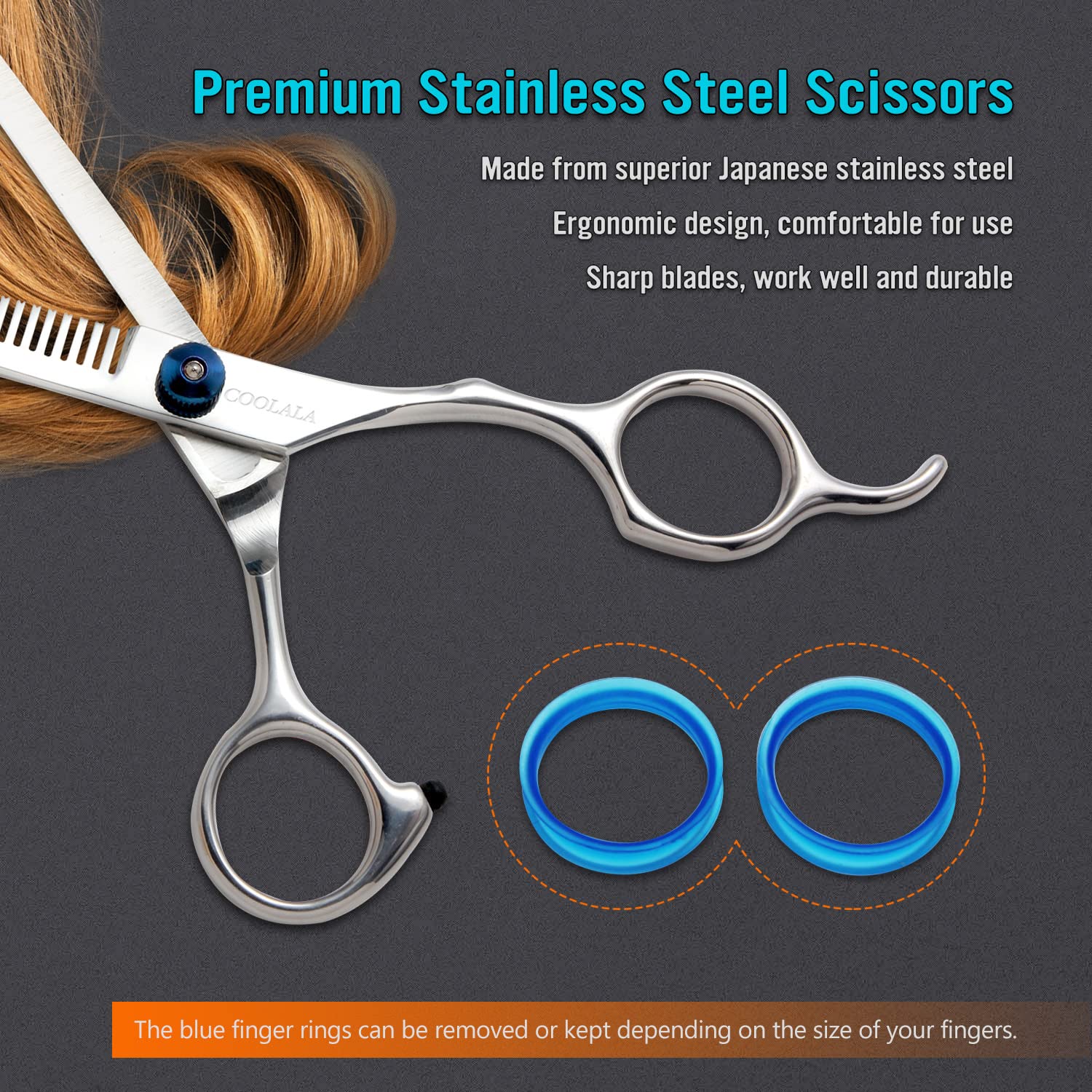 Ergonomic hair cutting scissors for family home use on men and women.