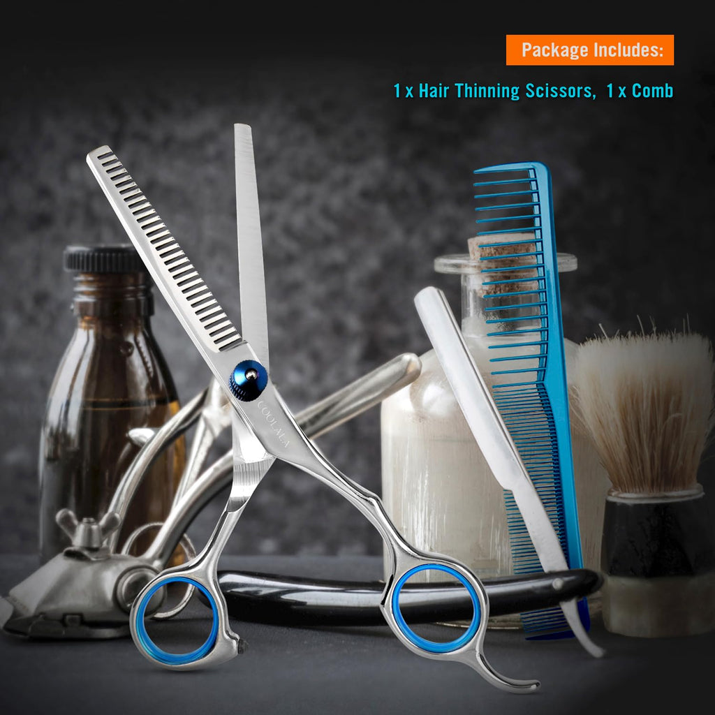 Premium salon quality thinning shears showing the sharp teeth blade design.