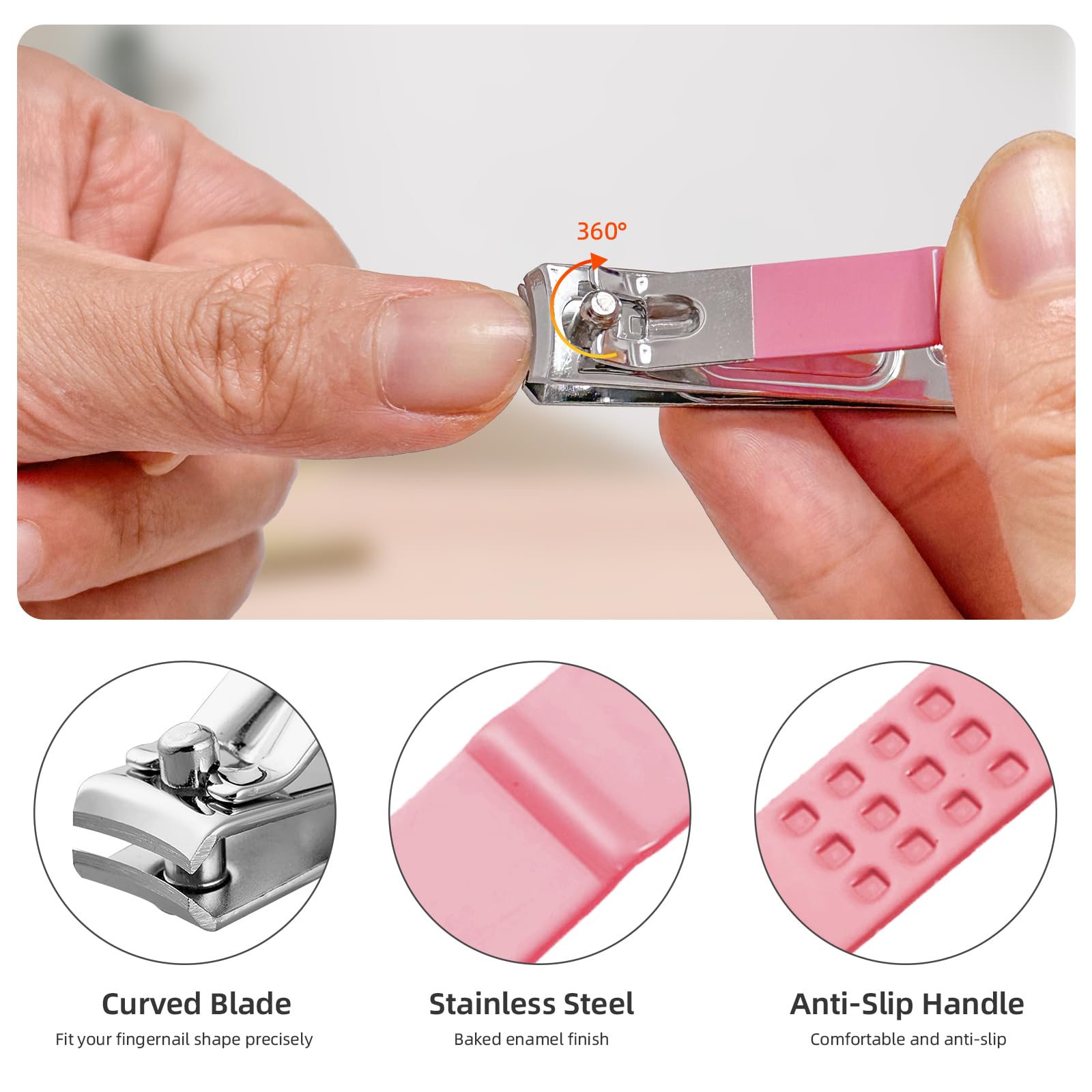 Andrea pink travel pedicure kit with tools laid out
